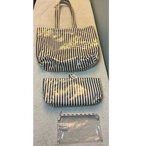 Vintage Henri Bendel Laminated Tote, Clutch & Makeup Bag Stripes NEW With Tags